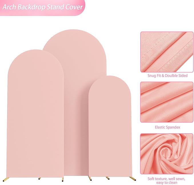 Wokceer Wedding Arch Cover Set of 3 Spandex Fitted Wedding Arch Stand Covers for Round Top Chiara Arch Backdrop Stands Cover for Birthday Party Ceremony Banquet Decoration 4ft,5ft,6ft Pale Pink