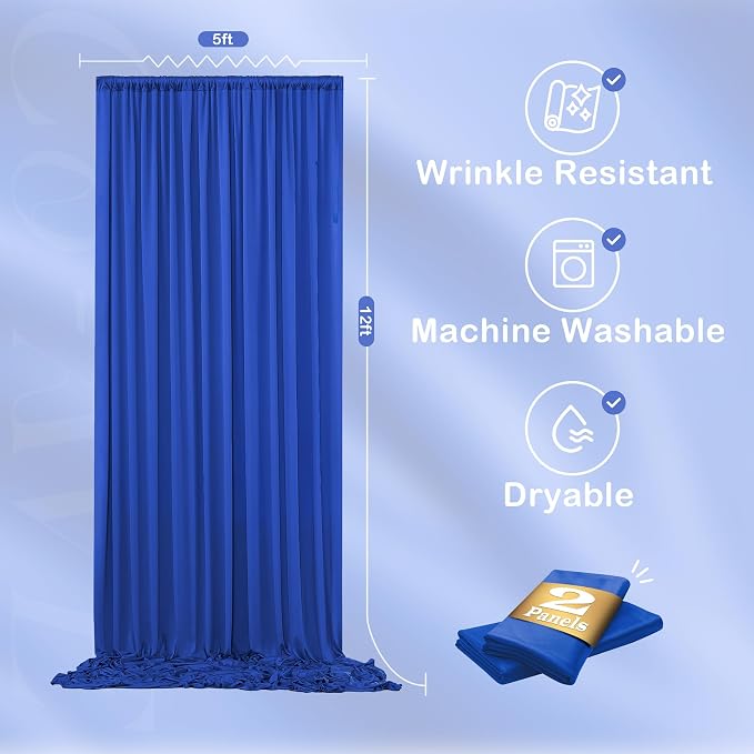 12ft x 10ft Royal Blue Backdrop Curtains for Parties, Wrinkle Free 2 Panels Photo Backdrop Drapes Back Drop Cloth for Wedding Birthday Photography Background Decor