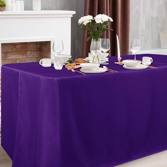 Obstal 2 Pack Table Clothes for 8 Foot Rectangle Tables - Water Resistant Washable Fabric Polyester Rectangle Table Cover Protector for Wedding, Banquet and Trade Shows, 96L x 30W Inches, Purple