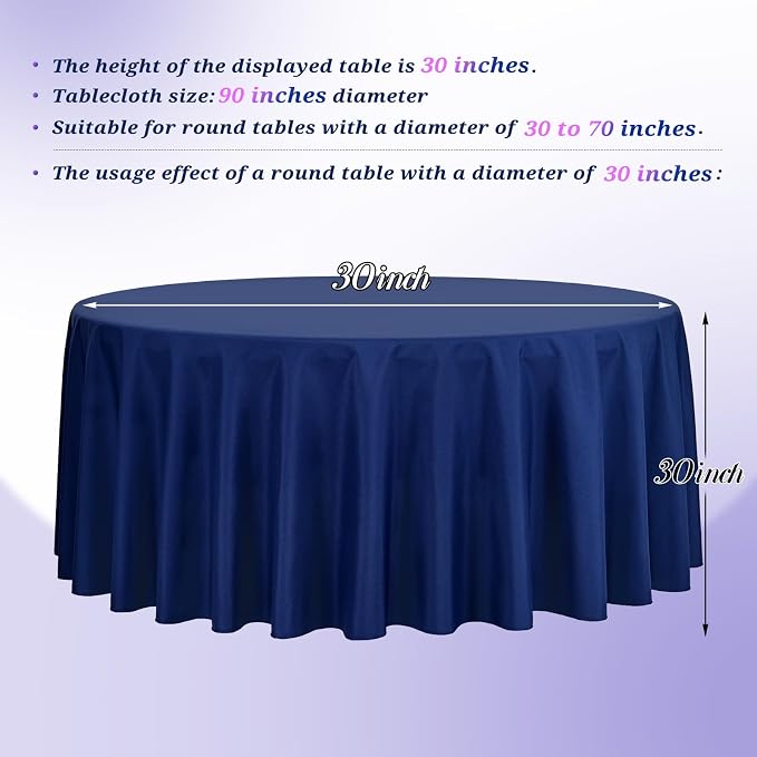 Teruntrue 12 Packs Navy Blue Round Tablecloths 90 inch Round Table Cloth, Washable Polyester Fabric for Wedding Parties Banquet Holiday Dinner Table Decorative, Navy Blue