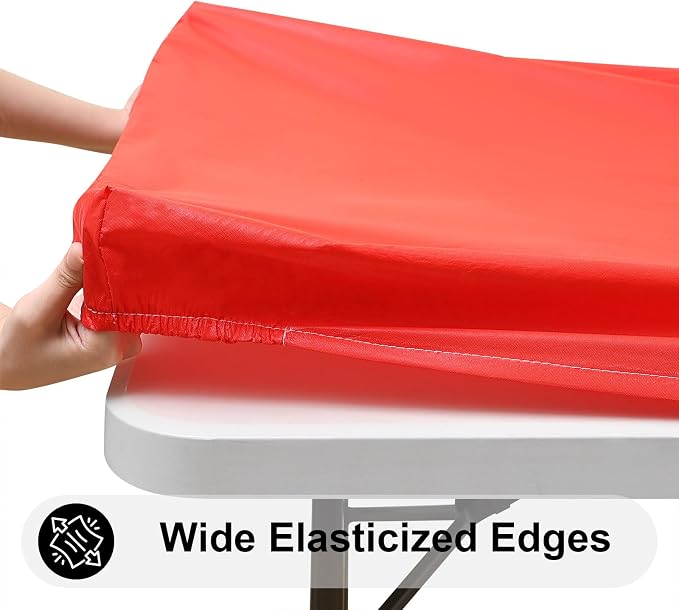 Smiry 3 Pack Rectangle Table Cloth, Elastic Fitted Flannel Backed Vinyl Tablecloths for 5ft Folding Tables, Waterproof Wipeable Table Covers for Indoor, Outdoor, Camping and Picnic (Red, 30"x60")