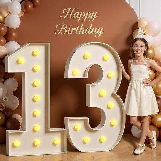 Tongjoy 4FT Marquee Numbers Large Light Up Numbers for 13th Birthday Decoration, Light Up for 13 Years Old, Anniversary Party Decor Birthday, Pre-Cut Foamboad DIY