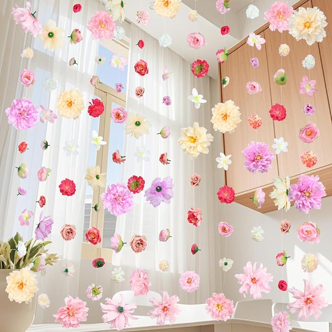K KUMEED 12 PCS Artificial Flowers Hanging Decorations,11.5FT Spring Flower Garland with Hooks Hanging Flowers for Decoration for Wedding Party Background Birthday Baby Shower Home