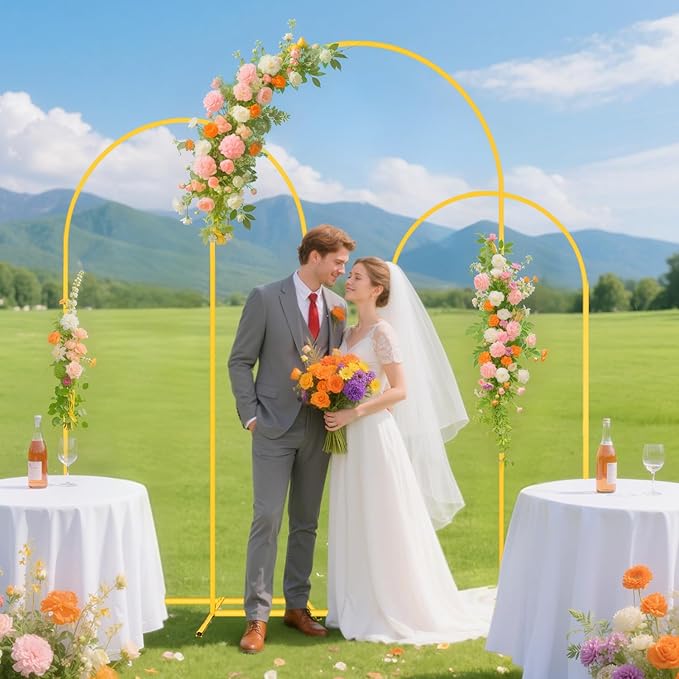 Metal Arch Stand and Cover Set of 3 Backdrop Arches Stand with Navy Blue Arch Cover 7.2FT, 6.6FT, 6FT Wedding Arches Backdrop Stand and Covers Set for Birthday Party Bridal Baby Shower Arched Decor