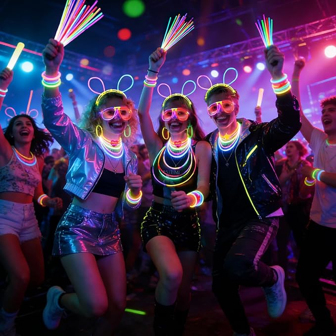 394 Pcs Glow in the Dark Party Supplies for 16 Kids Adults, Light Up Party Favors, 150 Ultra Bright Glow Sticks Bulk Party Pack with Set of 16 Glow Glasses,Earring, Headband,Bracelets, Necklaces