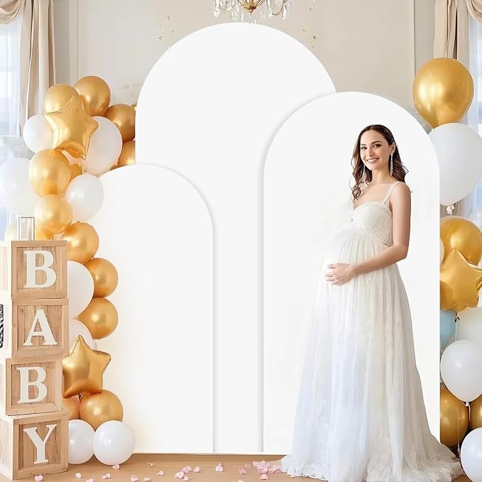 Wedding Arch Covers Stretchy Backdrop Set of 3 White Arch Cover 6FT 5FT 4FT Party Arch Backdrop Covers Chiara Backdrops Cover for Arch Stand for Birthday Bridal Baby Shower Balloon Arbor Decorations