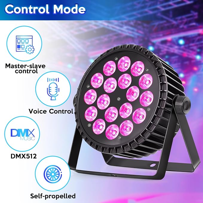 Stage Lights LED Par Lights，10X18W RGBW 4-in-1 LED DJ Par Can Light with Strobe/Wash Stage Effect by DMX512 & Sound Activated Uplighting for Events Wedding Parties Church Club DJ Live Show