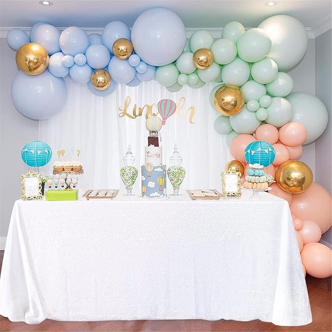 B-COOL White Sequins Tablecloth 60x102 Inches Seamless Reversible Sequin Fabric Sequin Fabric for Table Overlays Wedding Thanksgiving Family Gathering