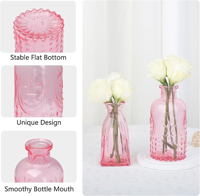 RUCKAE 22 Pack Pink Glass Bud Vases,Vintage Small Flower Vases for Centerpieces,Assorted Mini Glass Vases for Flowers,Table Decor,Wedding,Home,Living Room,Bedroom,Office,Party,Gifts(Pink 22 Pack)