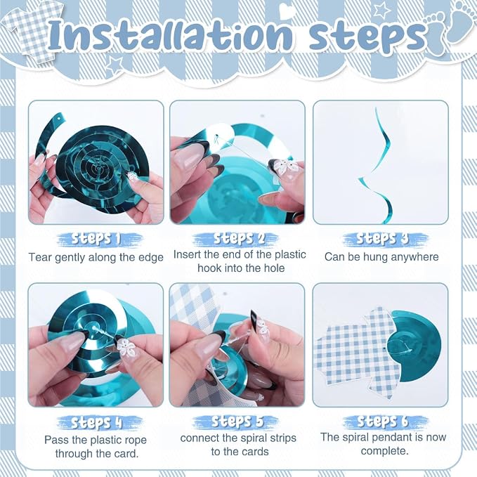 Blue Baby Shower Decorations Boy Blue Gingham Welcome Baby and Body Cloth Banner Plates Napkins Cups Sash Centerpieces Hanging Swirls Tablecloth Cake Topper Balloon Baby Boy Baby Shower Party Decor