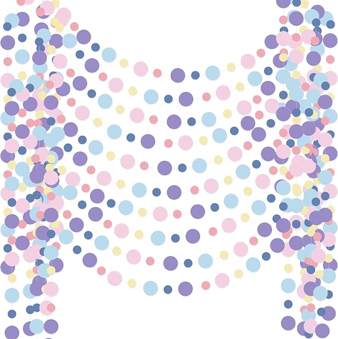 Outus 10 Pieces Colorful Circle Garland Banner Hanging Paper Dot Decorations for Classroom, Birthday Party, Baby Shower, Wedding Backdrop & Photo Booth Graduation Decor (Pastel Rainbow)