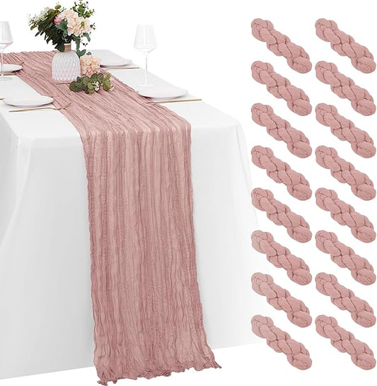 16 Pack Dusty Pink Cheesecloth Table Runners 20x120 Inch Gauze Table Runner Cheese Cloth 10FT Pink Table Runner Rustic Sheer Runner for Wedding Birthday Party Baby Shower Table Decor