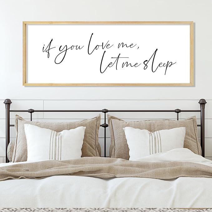 YWJKWLGS If You Love Me Let Me Sleep Bedroom Wall Art Above Bed | 40x15 Inch Rustic Natural Wood Framed Funny Sleep Sign Wall Decor for Master Room Over Bed, Sleep Lovers Her Him