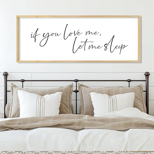 YWJKWLGS If You Love Me Let Me Sleep Bedroom Wall Art Above Bed | 40x15 Inch Rustic Natural Wood Framed Funny Sleep Sign Wall Decor for Master Room Over Bed, Sleep Lovers Her Him