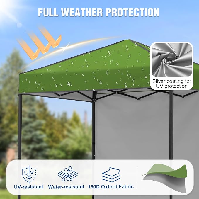 6x4 Pop Up Canopy Tent with One Wall Panel, Instant Portable Beach Canopy, Outdoor Tent with Carry Bag for Camping, Sports, Tailgating, Events, Grass Green