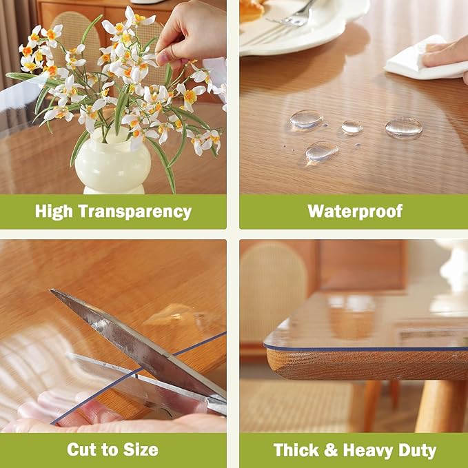 Clear Table Protector 40 x 96 Inch, 1.5mm Thick Plastic Table Cover, Waterproof PVC Clear Table Cover Protector, Desk Protector Mat, Writing Desk Pad for Desktop, Coffee & Dining Room Table
