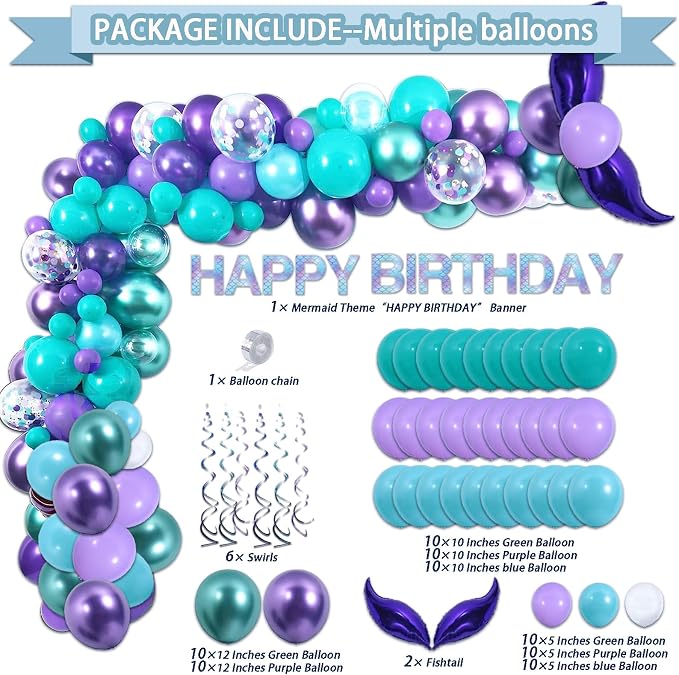 UJoyant 299 Pcs Mermaid Birthday Decorations, Mermaid Party Decorations Kit - Disposable Dinnerware Set with 25 Guests, Backdrop, Balloon, Banner, Tablecloth, Knives, Forks, Spoons, CakeTopper