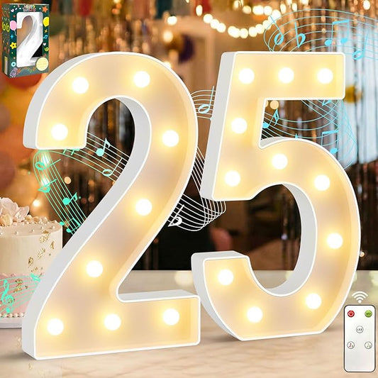 12.6 Inch LED Marquee Light Up Numbers 25 with Happy Birthday Music, Remote 25th Birthday Number Lights as Gifts for Women Men, Lighted Marquee Numbers for Table Party Decorations