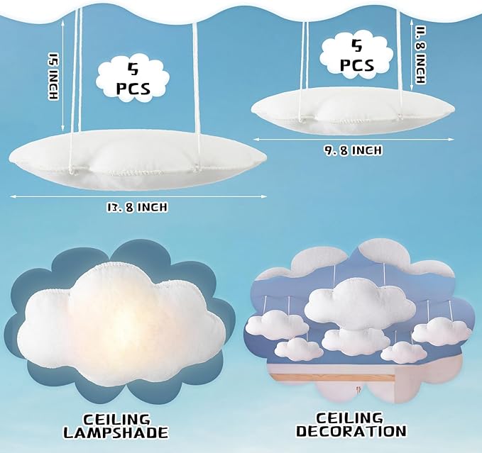 Tingjoo 10 Pcs Clouds for Room Ceiling White 3D Felt Hanging Cloud Decoration Artificial Fake Clouds Ornament for Baby Shower Birthday Party Wedding Baby Nursery Room Stage Show Props