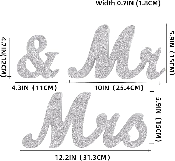 VIOPVERY Mr and Mrs Sign & Just Married Banner,Mr & Mrs Signs for Wedding Table,Large Wooden Letters for Sweetheart Table,Photo Props Wedding decorations for Anniversary,Silver