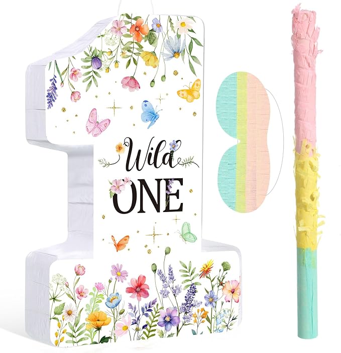 Blosssound Wildflower Piñata Wildflower One 1st Birthday Party Decorations First Birthday Piñata with Stick Blindfold for Wild Flower First Theme Baby Shower Celebration Decorations Supplies