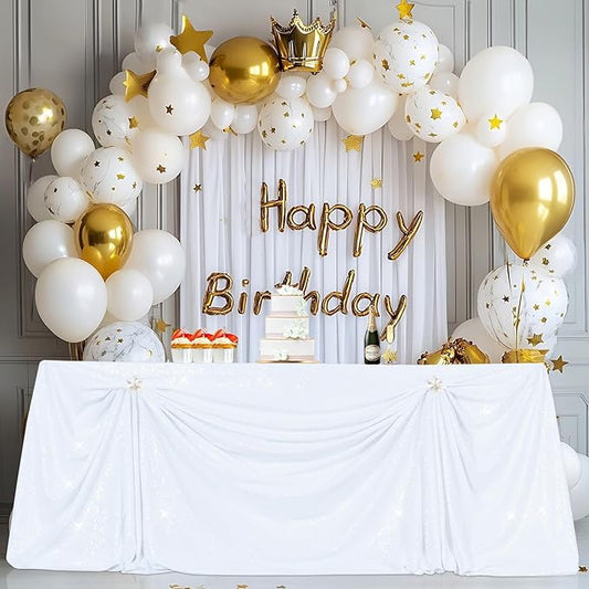 PartyDelight White Sequin Tablecloth 90"x156" Rectangle Shimmer Table Cloths Sparkle Glitter Wedding Banquet Decorations