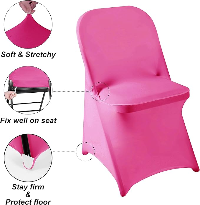 Howhic Folding Chair Covers 12pcs, Fuchsia Universal Spandex Covers for Wedding, Party, Banquet, Conference (Stretchy Fitted)