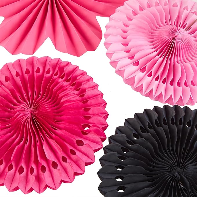 11PCS Hanging Paper Fans Decorations Pink Black Birthday Party Decorations for Girls Sweet 16 18 21st Birthday Bridal Shower Wedding Bachelorette Galentine's Party Decor Supplies