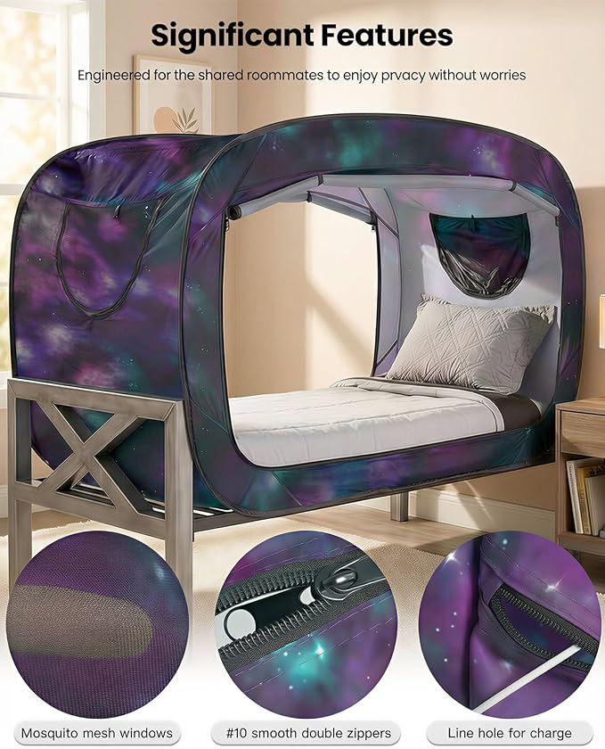 ANC POP Bed Tent Full Bed Canopy Portable Dream Tent for Adult Indoor Sleeping Tents with 2 Doors Breathable Private Space Tents, Galaxy