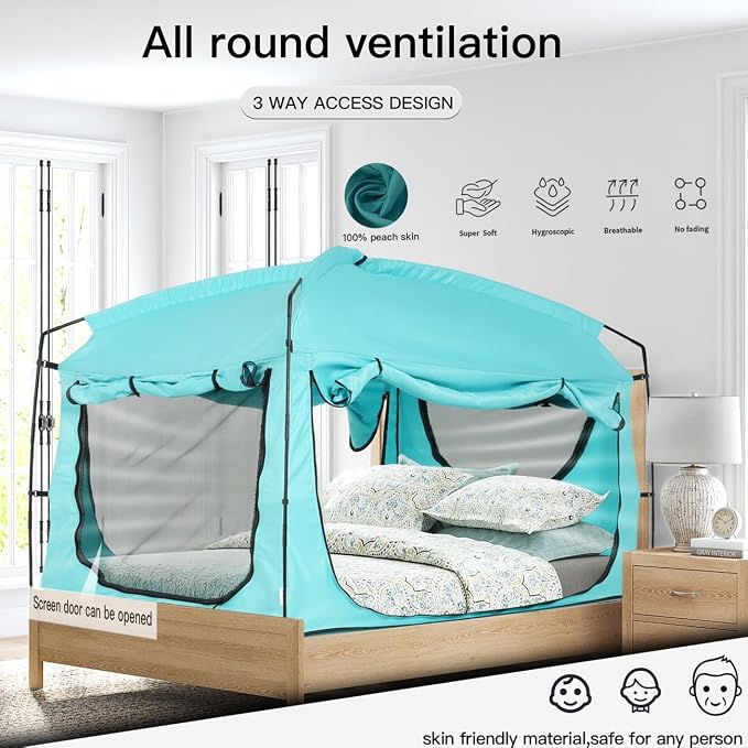 Bed Tent,Portable Privacy Sleeping Bed Canopy,Blackout 90% Drapes for Kids and Adult,Indoor Space Tent with Breathable Large Mesh Windows