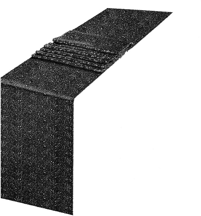 JYFLZQ Black Sequin Table Runner 12" x 72" Sparkly Black Glitter Sequin Fabric Table Linens - Sparkly Runners for Wedding & Birthday Party Decor