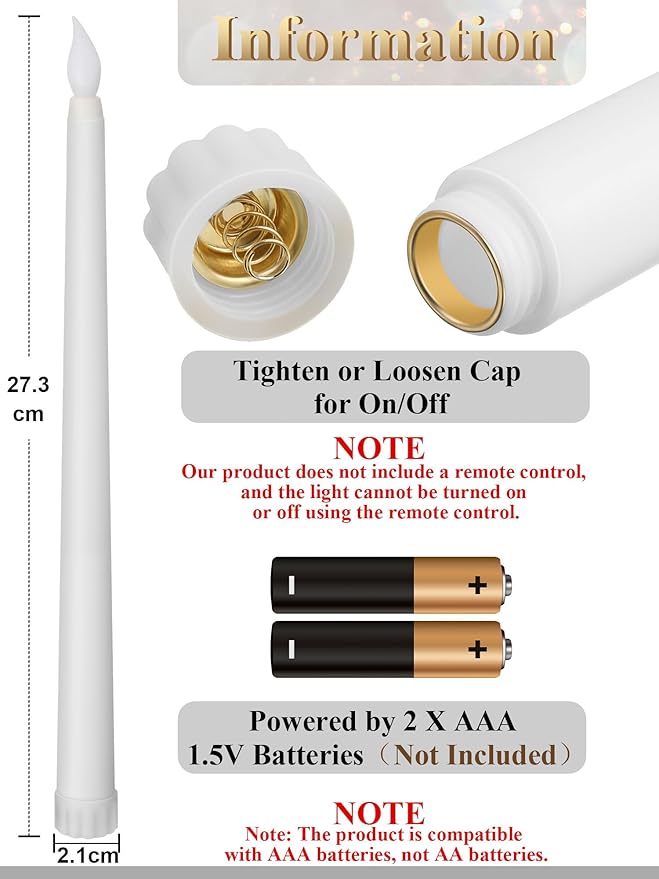 Funtery 48 Pcs Flameless LED Taper Candles Battery Operated Candles Bulk Realistic LED Candlesticks Flickering for Wedding Church Party Home Decor(White,11 Inch,Classic Style)