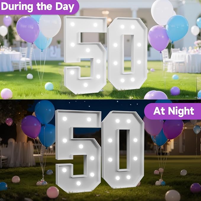 3FT Marquee Numbers 50 with Lights, Large Light Up Numbers Sign for 50th Birthday Party Decorations, Anniversary Celebration Backdrop Decor for Women and Men