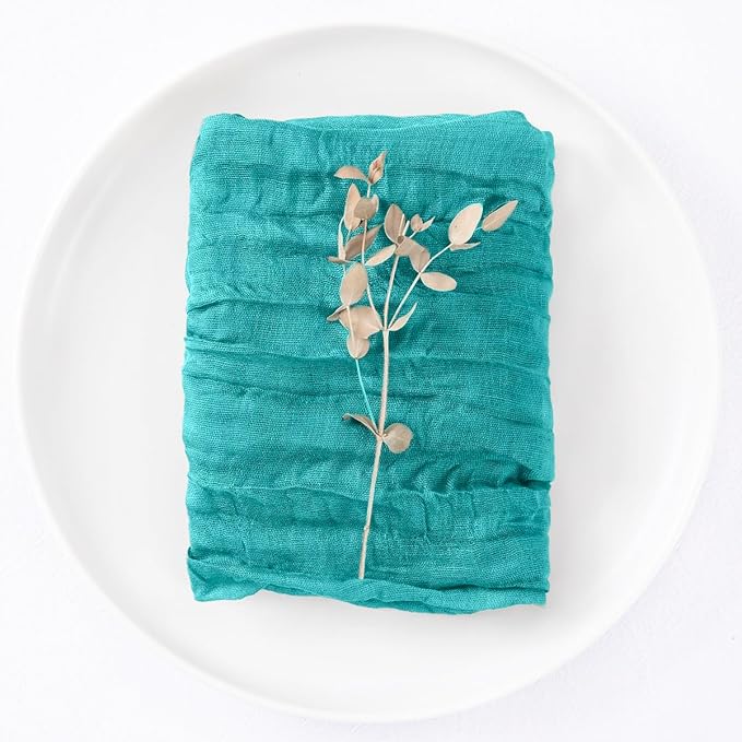 DeZerlor 12 Pack Teal Green Cheesecloth Napkins Spring Cloth Napkins Set of 12 Turquoise Dinner Napkins Bulk 21x21 Inches for Wedding Bridal Shower Baby Shower Parties