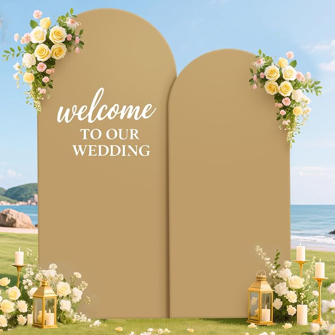 FUHSY Arch Covers 7.2 and 6ft Brown Spandex Arch Stand Cover Nude Tan Chiara Arch Backdrop Cover Set of 2 Wedding Arched Cover Baby Shower Back Drop Covers for Bridal Shower Party Banquet Decor