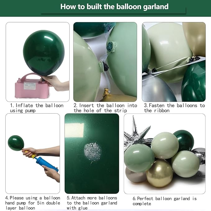 Emerald Green Gold Balloons Dark Green Silver Gold Balloon Arch Dusty Green Balloon Garland Kit for Graduation Birthday Wedding Anniversary Party Decorations