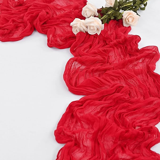20 Pack Red Table Runner 10Ft Cheesecloth Table Runner Boho Gauze Table Runner Long Cheese Cloth Table Runner Romantic Sheer Fabric Table Runners for Wedding Party Bridal Shower