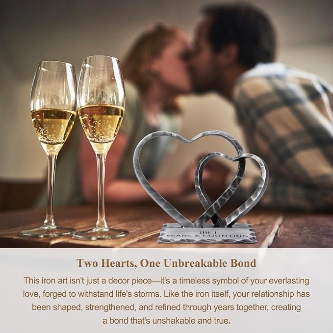 Vastsea 6 Year Anniversary Iron Gifts for Him Her - 6th Anniversary Wedding Handcrafted Hearts Sculpture for Couple Wife Husband, with Card & Gift Box