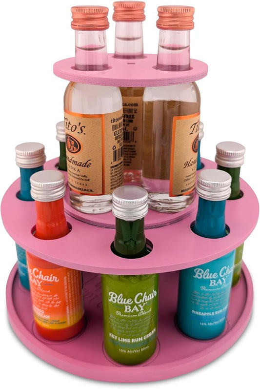 Party Display for Mini Liquor Bottles | 21st Birthday holiday celebration decoration centerpiece (Two Tier, Pink)