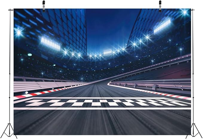 15x10ft Fabric Finish Line Race Track Backdrop Racing Car Racetrack Backdrops for Photography Bleachers Motorsport Racing Sport Party Background Race Birthday Party Decorations Photo Props