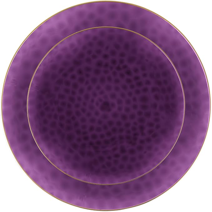 PLASTICPRO 128 Piece Combo Plates Set includes 64-7'' inch Plates & 64-10'' inch Plates Purple Hammered Plastic PartyPlates Premium heavyweight Elegant, Disposable, Tableware, Dishes,