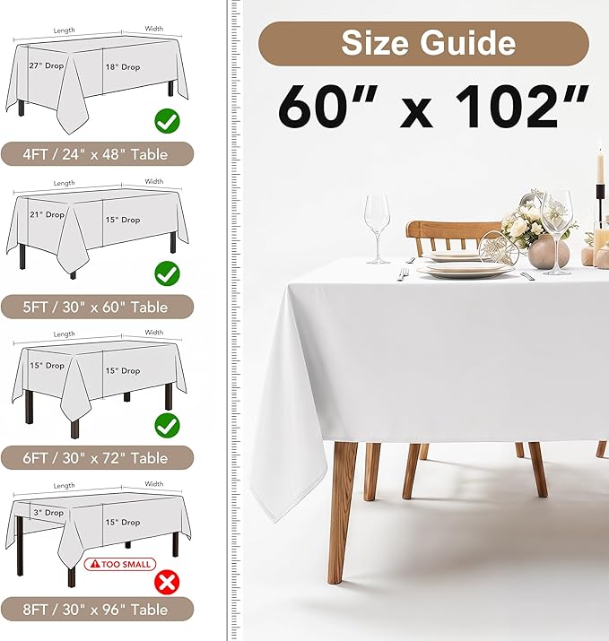 Fitable 8 Pack Rectangle Tablecloths: Stain Resistant Wrinkle Free Table Clothes, Washable Reusable Polyester Table Covers for Wedding Party Birthday Banquet Reception(Navy, 60x102 Inch)