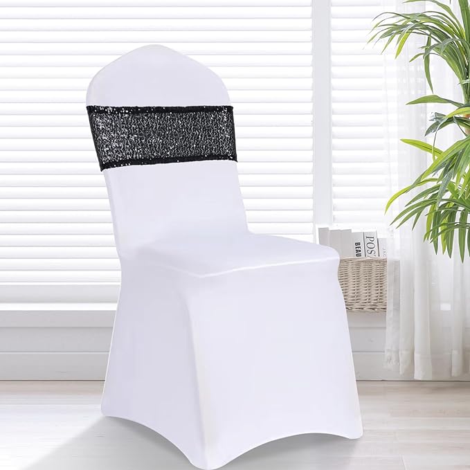 Eternal Beauty Set of 10 Black Chair Sashes Band Bows Sequin Chair Sashes for Wedding Cover Decorations