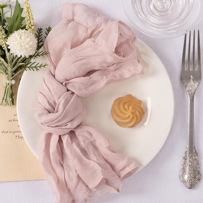 MLMC 40 Pack Cheesecloth Napkins Bulk Dusty Pink Dinner Cloth Napkins 21"x21" Boho Reusable Napkins in Bulk for Bridal Shower Baby Shower Events Table Decor