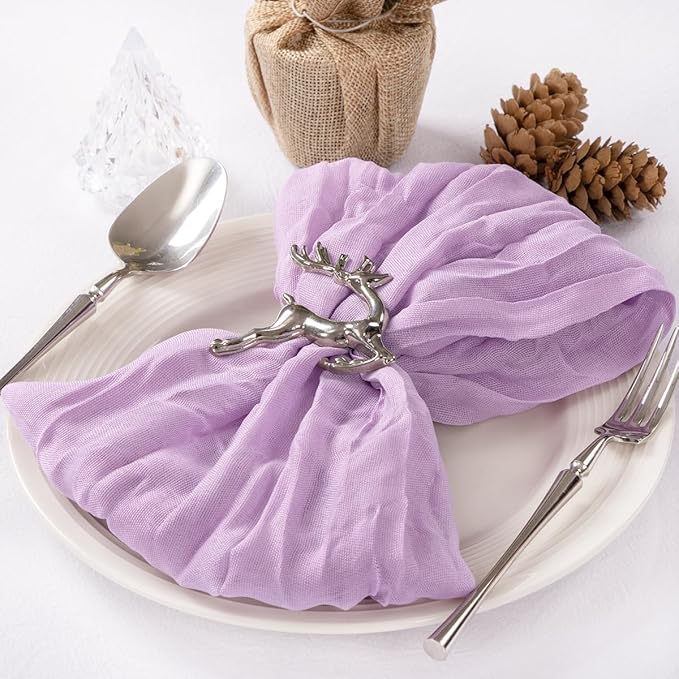 MLMC 10 Pack Lilac Purple Cheesecloth Napkins Bulk Washable Cloth Napkins Set of 10 21"x21" Rustic Boho Lavender Gauze Dinner Table Napkins for Wedding Bridal Shower Family Gathering Decor