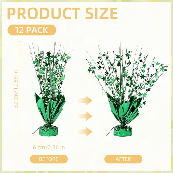12 Pack Green Metallic Foil Spray Centerpiece Star Table Decoration Burst Table Centerpieces for Birthday New Year Wedding Anniversary Graduation Party Supply (Green)