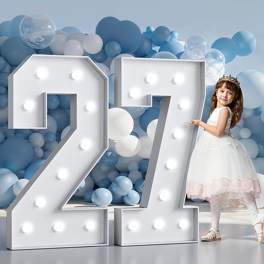Marquee Numbers 4 Feet Tall Big Light Up Numbers 27th Birthday Decorations Women Men Graduation Decorations 2027 White Anniversary Party Decor Large Cardboard Prop Backdrop Sign 27