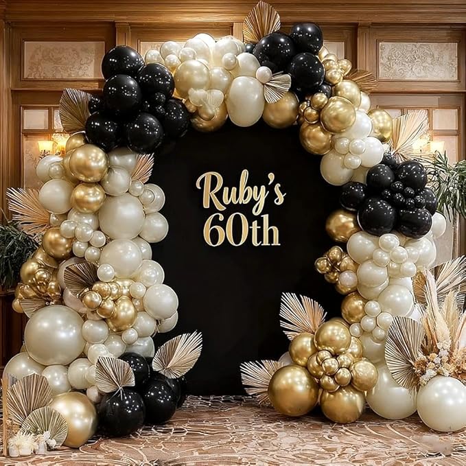 Black White Gold Balloon Garland Double Stuffed, Pearl Sand Champagne Gold Balloons Cream Beige Balloon Arch Kit for Birthday Graduation Wedding Bachelorette Engagement Party Decorations
