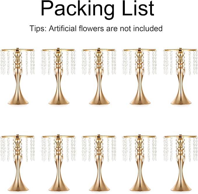 Gold Vase Stand Table: 13.8in Wedding Centerpieces, Set of 10 | High End Crystal Design Vase Stand for Wedding Party Reception Birthday Event Home, Tall Table Center Piece