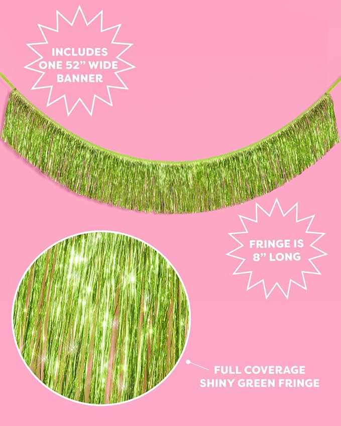 xo, Fetti Party Decorations Lime Green Fringe Banner - 4 ft. | Bachelorette Party Supplies, Birthday Photo Booth, Margarita Bach Decor, Bridal Shower Backdrop